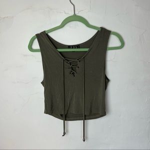 POL | Boutique Lace Up Sleeveless Green Crop Top
